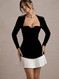 Americano | Black Velvet Sweetheart Long-Sleeve Mini Dress - thumbnail 3