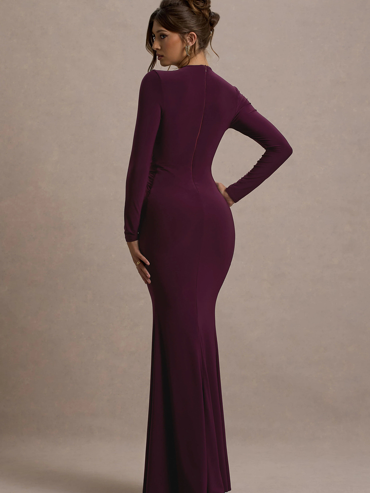 Aluna | Plum Plunge-Neck Twisted Split Maxi Dress 2