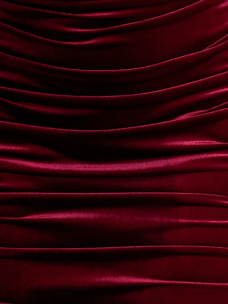 Apolline | Berry Velvet Off The Shoulder Ruched Fishtail Maxi Dress 7