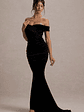 Apolline | Black Velvet Off The Shoulder Ruched Fishtail Maxi Dress - thumbnail 4