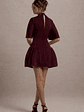 Alva | Burgundy High-Neck Short-Sleeve Mini Dress With Volume Skirt - thumbnail 2