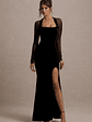 Apres | Black Velvet Bodycon Split Maxi Dress With Sheer Sleeves - thumbnail 5