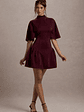 Alva | Burgundy High-Neck Short-Sleeve Mini Dress With Volume Skirt - thumbnail 4