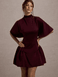 Alva | Burgundy High-Neck Short-Sleeve Mini Dress With Volume Skirt - thumbnail 5