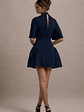 Alva | Navy High-Neck Short-Sleeve Mini Dress With Volume Skirt - thumbnail 2