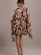 Abelia | Cream Floral Print High-Neck Cape-Sleeve Chiffon Mini Dress - thumbnail 2