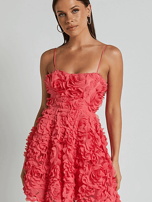 Alvia Mini Dress 3d Flower Full Skirt Dress in Hot Pink