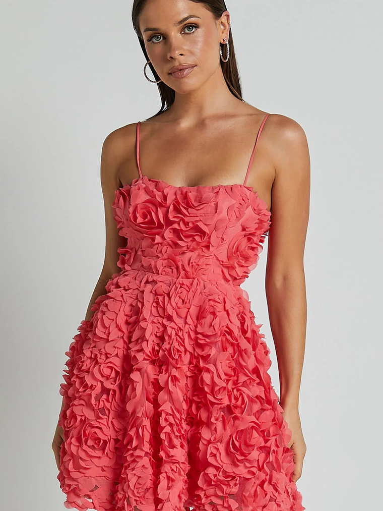 Alvia Mini Dress 3d Flower Full Skirt Dress in Hot Pink 1