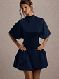 Alva | Navy High-Neck Short-Sleeve Mini Dress With Volume Skirt - thumbnail 3