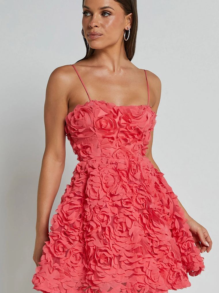 Alvia Mini Dress 3d Flower Full Skirt Dress in Hot Pink 3