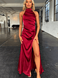 Arabelle High Neck Satin Maxi Dress - Burgundy - thumbnail 4