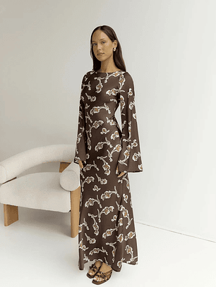 Angeline Long Sleeved Maxi Dress Brown