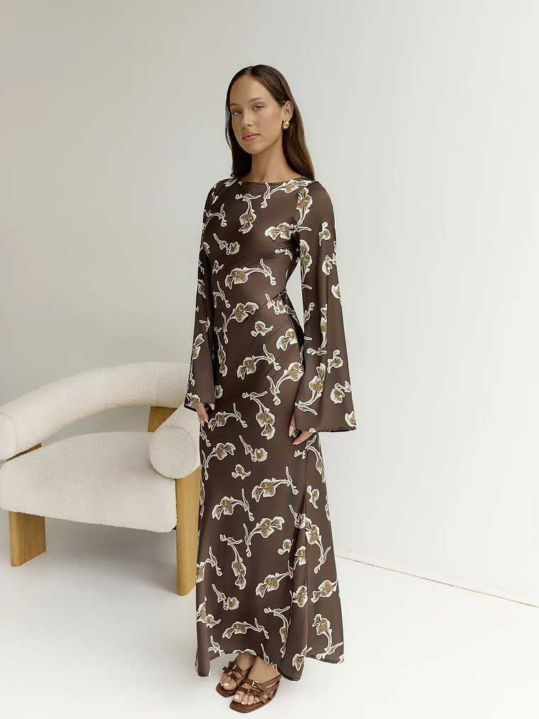 Angeline Long Sleeved Maxi Dress Brown 1
