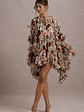 Abelia | Cream Floral Print High-Neck Cape-Sleeve Chiffon Mini Dress - thumbnail 5