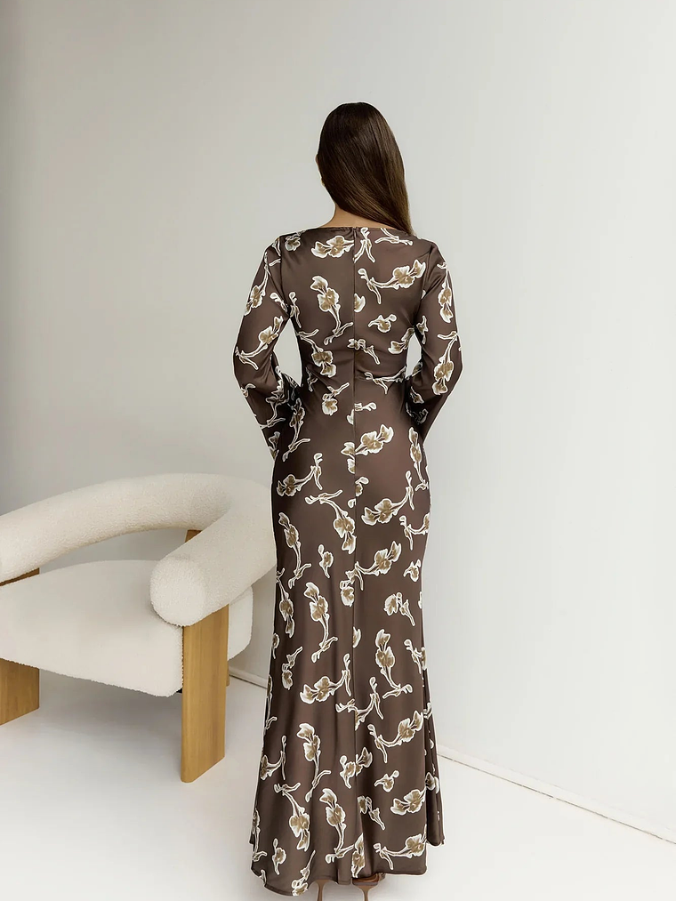 Angeline Long Sleeved Maxi Dress Brown 2