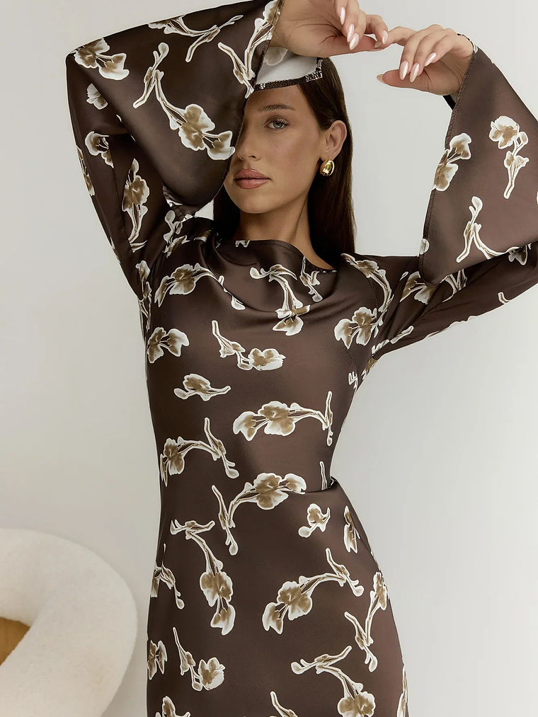 Angeline Long Sleeved Maxi Dress Brown 6