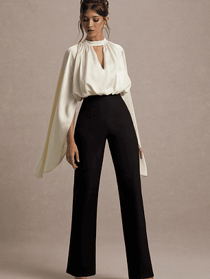 Amity | Black & Cream Wide-Leg Jumpsuit With Satin Cape Sleeves