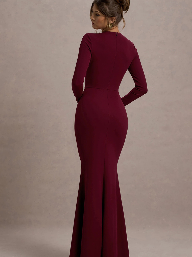 Alayna | Berry Long-Sleeve Maxi Dress With Ruffled Split 2