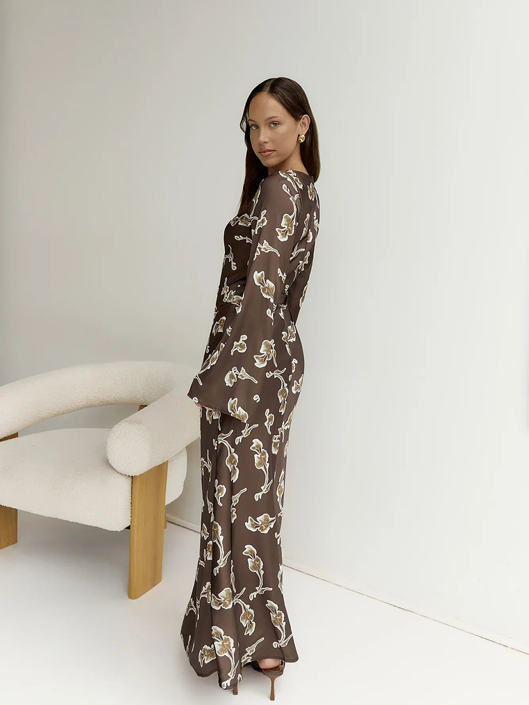 Angeline Long Sleeved Maxi Dress Brown 7