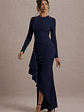 Alayna | Navy Long-Sleeve Maxi Dress With Ruffled Split - thumbnail 1