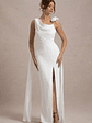 Angeline | White Chiffon Draped Split Maxi Dress With Corsages - thumbnail 4