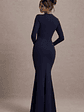 Alayna | Navy Long-Sleeve Maxi Dress With Ruffled Split - thumbnail 2