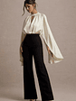 Amity | Black & Cream Wide-Leg Jumpsuit With Satin Cape Sleeves - thumbnail 4