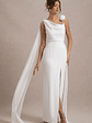 Angeline | White Chiffon Draped Split Maxi Dress With Corsages - thumbnail 5