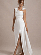 Angeline | White Chiffon Draped Split Maxi Dress With Corsages - thumbnail 6