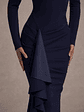 Alayna | Navy Long-Sleeve Maxi Dress With Ruffled Split - thumbnail 4