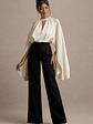 Amity | Black & Cream Wide-Leg Jumpsuit With Satin Cape Sleeves - thumbnail 5