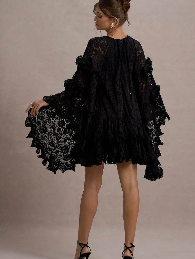 Arlington | Black Lace Cape-Sleeve Mini Dress 2