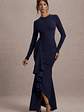 Alayna | Navy Long-Sleeve Maxi Dress With Ruffled Split - thumbnail 5