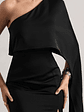 Amora | Black Satin Asymmetric Cape-Sleeve Split Maxi Dress - thumbnail 5