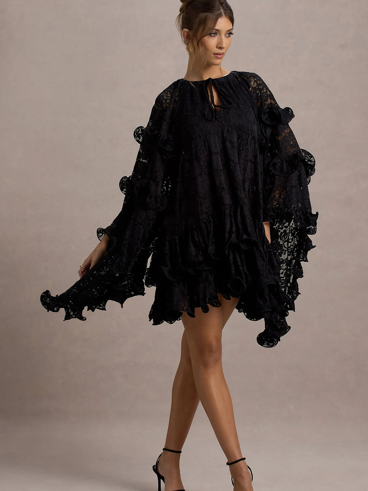 Arlington | Black Lace Cape-Sleeve Mini Dress 3