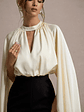 Amity | Black & Cream Wide-Leg Jumpsuit With Satin Cape Sleeves - thumbnail 6