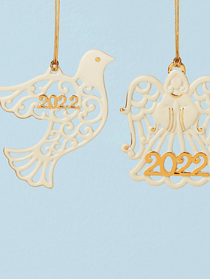 2022 Pierced Dove & Angel Ornaments, S/2