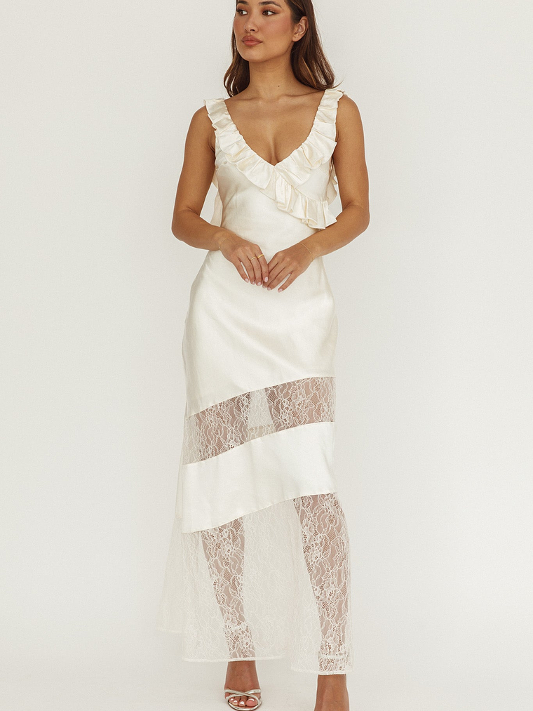 Alba Frill & Lace Trim Maxi Dress Oyster 5