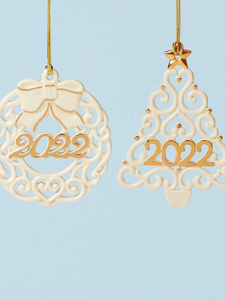 2022 Pierced Wreath & Tree Ornaments, S/2 1