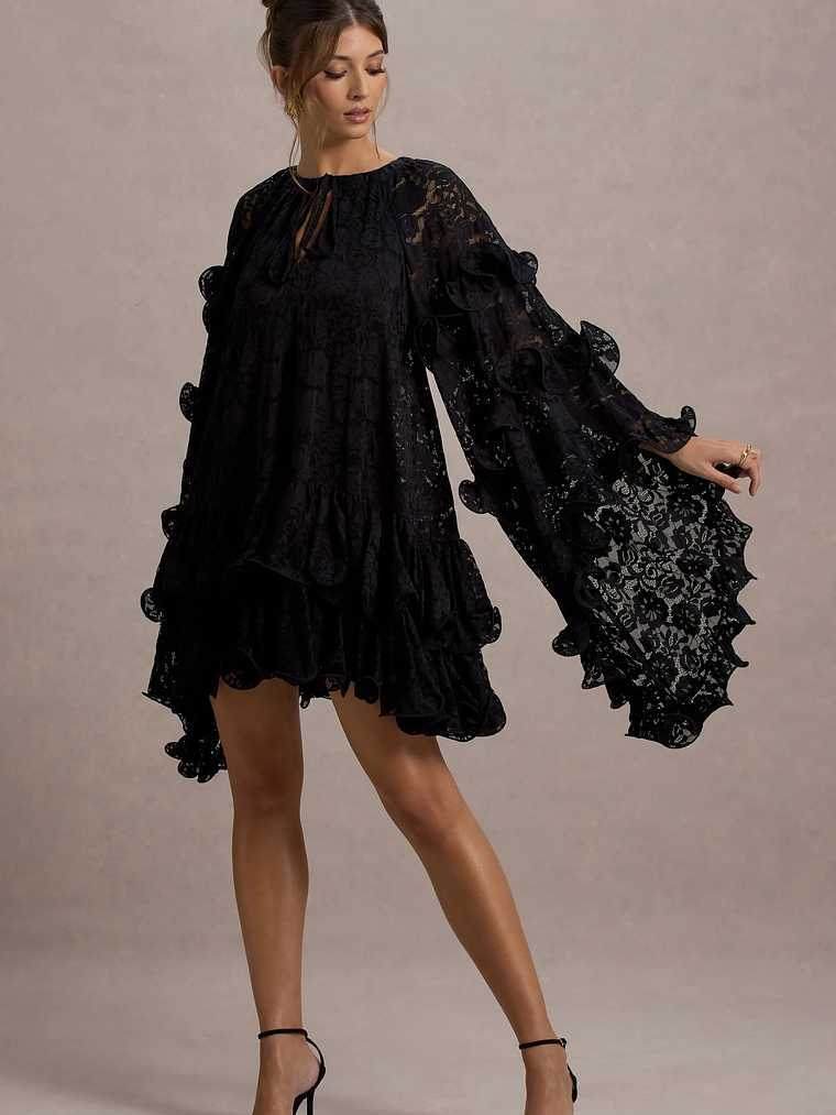 Arlington | Black Lace Cape-Sleeve Mini Dress 5