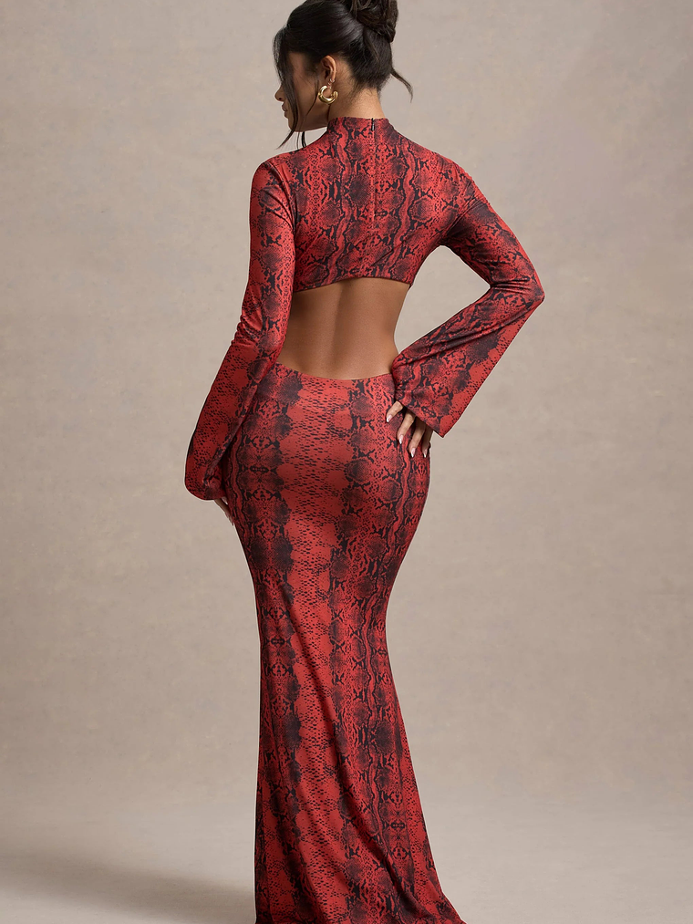 Arabia | Red Snake Print High-Neck Cut-Out Maxi Dress 2