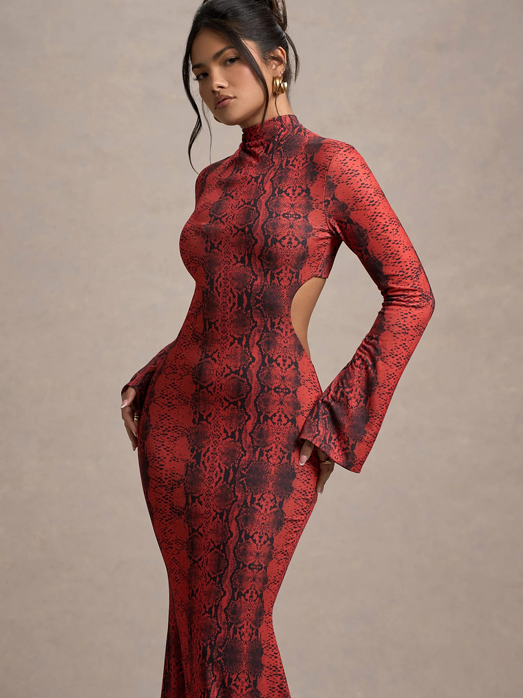 Arabia | Red Snake Print High-Neck Cut-Out Maxi Dress 3