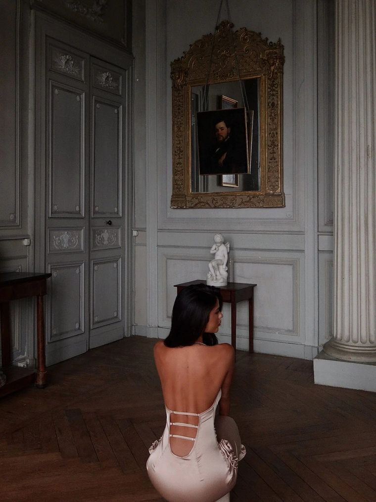 Abella Satin Maxi Dress Ivory 3