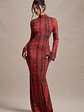 Arabia | Red Snake Print High-Neck Cut-Out Maxi Dress - thumbnail 4