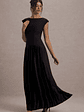 Arna | Black Boat-Neck Pleated Maxi Dress - thumbnail 1