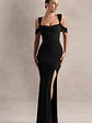 Amoura | Black Square-Neck Draped Wrap Maxi Dress - thumbnail 1