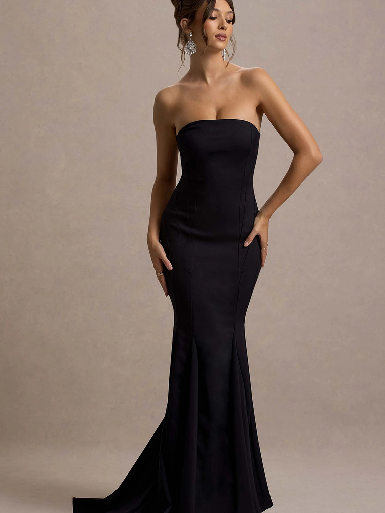 Adored | Black Strapless Structured Fishtail Maxi Dress 1