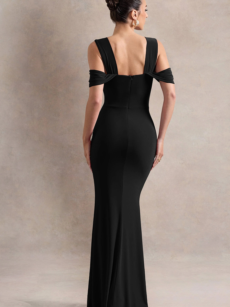 Amoura | Black Square-Neck Draped Wrap Maxi Dress 2