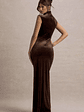 Abilene | Chocolate Velvet High-Neck Split Maxi Dress - thumbnail 2