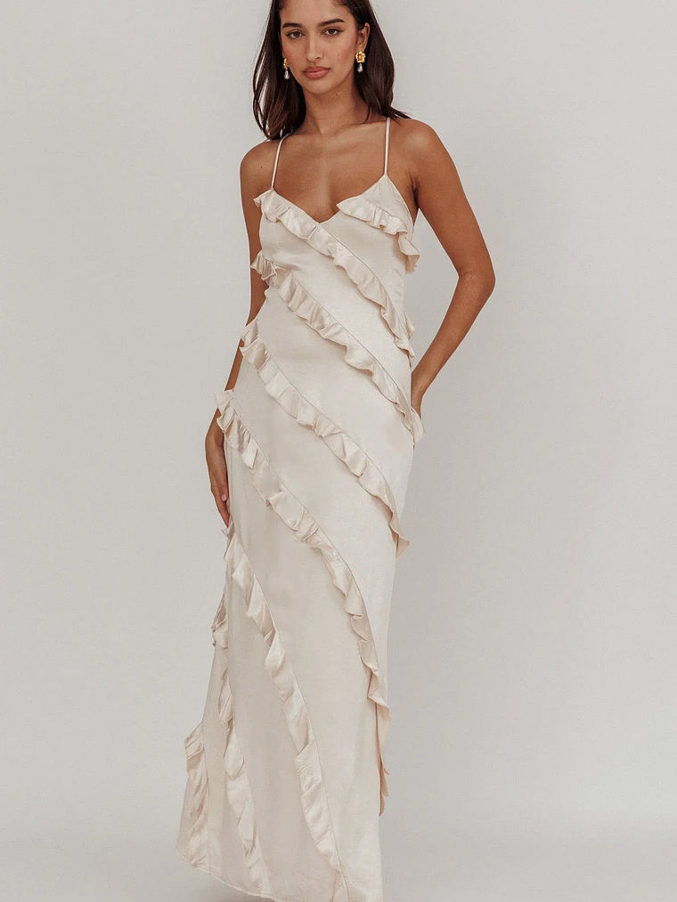 Arrabel Ruffle Trim Maxi Dress Champagne 1